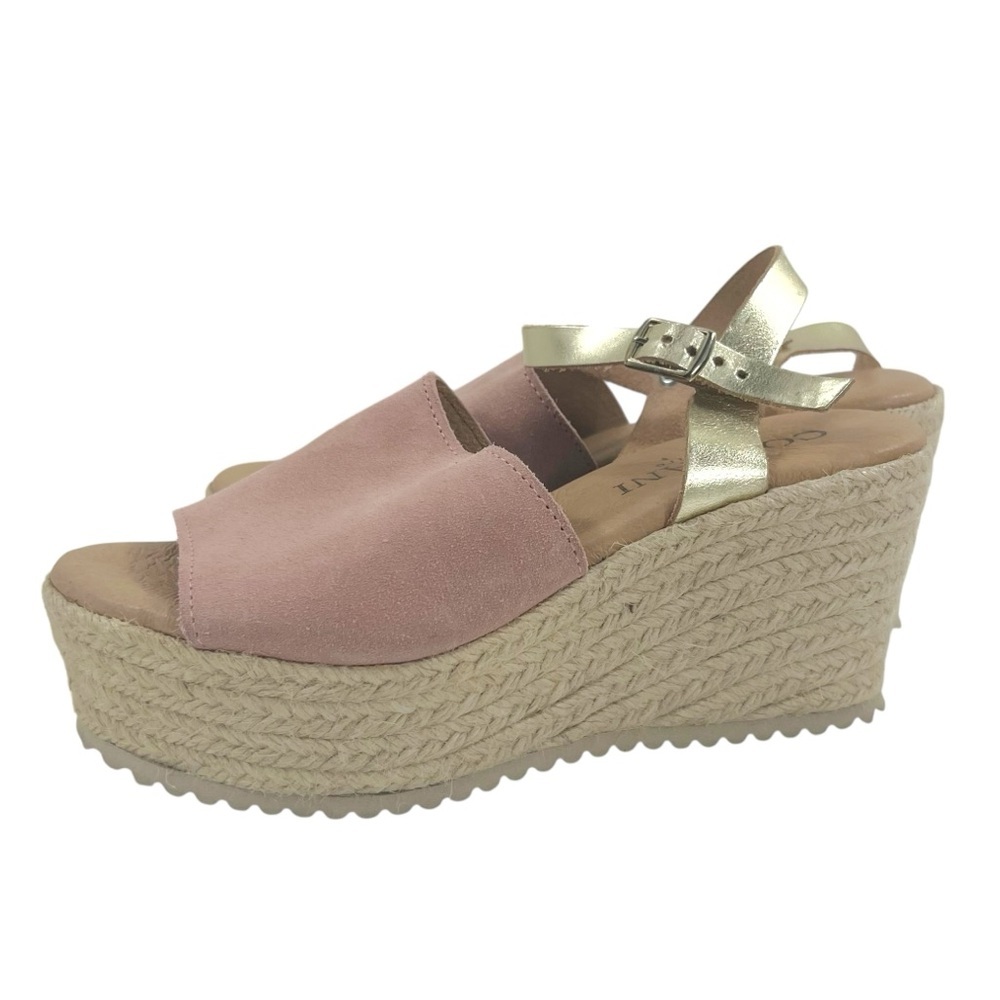 Cordani Blush Pink Suede and Gold Strap Espadrille Sandals